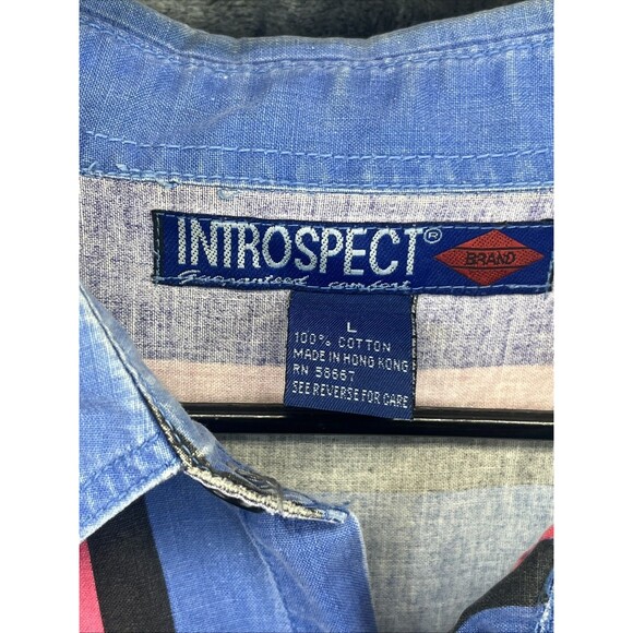 Introspect Shirt Mens L Button Up Multicolor Wide Stripe Academia Preppy - Picture 6 of 12